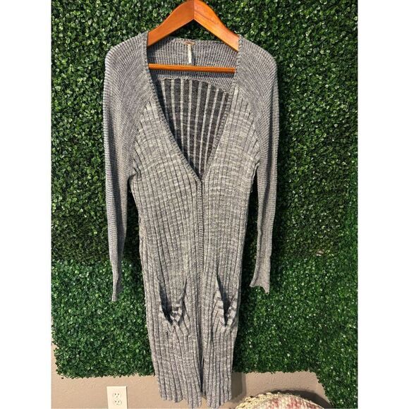 Free People Gray Slouchy Cardigan Duster Sz Small - Picture 2 of 5
